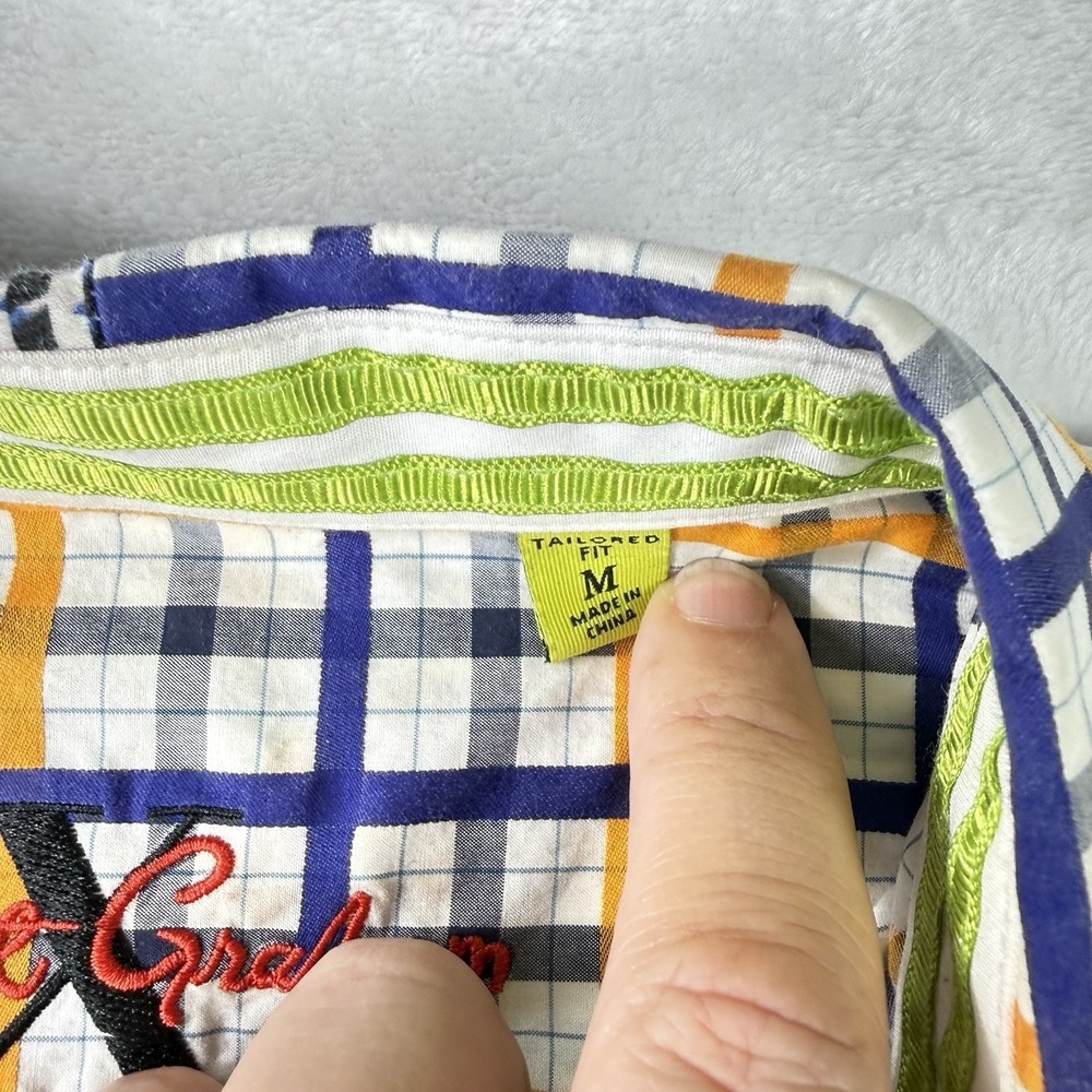 Robert Graham‎ Shirt Mens Medium Multi Colored Tailored Fit Checkered Flip Cuff - Picture 5 of 8